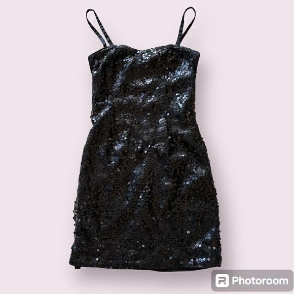 H&M Black Sequin Mini Party Dress Size 4 - Picture 1 of 16